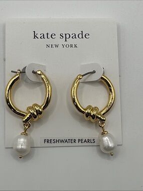 kate spade Gold Knot Hoop Earrings with White Freshwater Pearl Drops